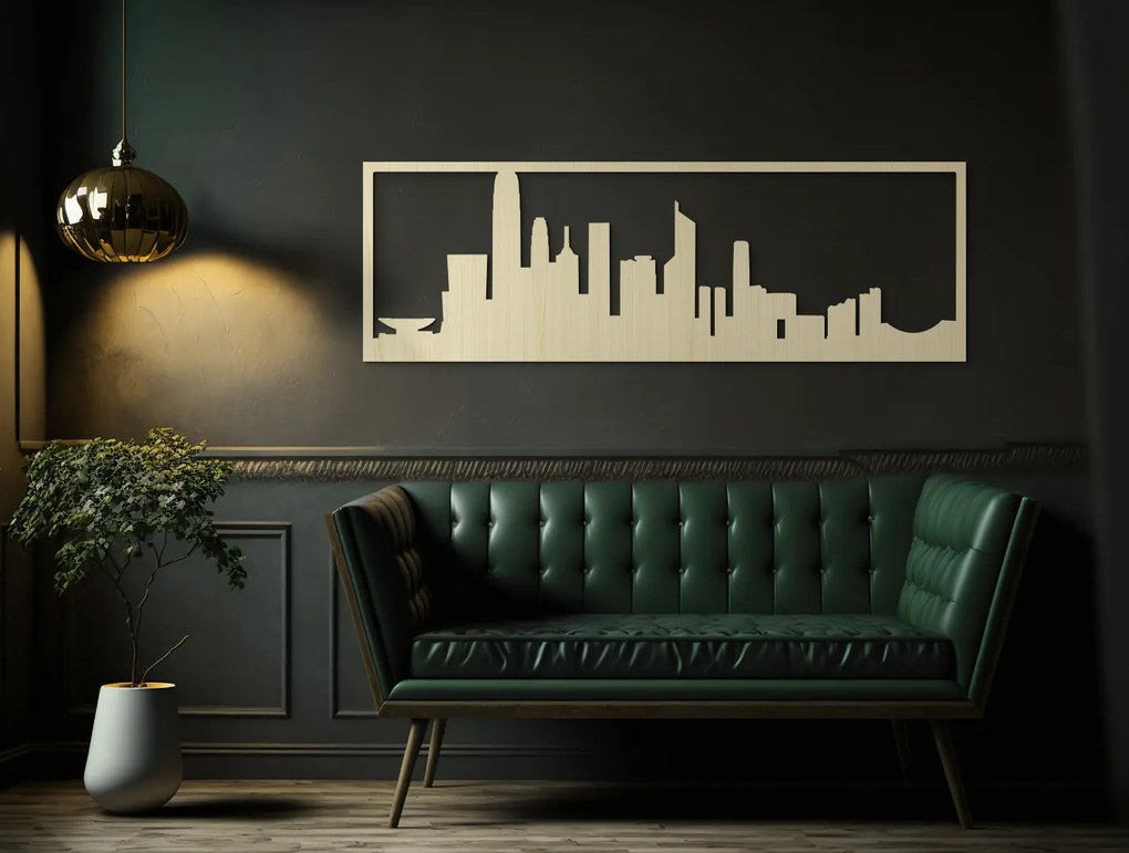 drevko Obraz Hongkong panoráma Rozmer obrazu: 29,5 x 89 cm, Farba dekorácie: Čierna