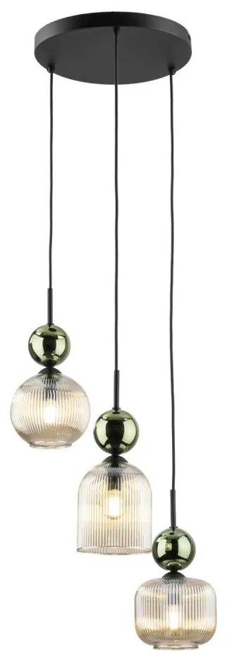 Závesný luster na lanku SOPHIA 3xE14/10W/230V čierna/zelená/dymová béžová