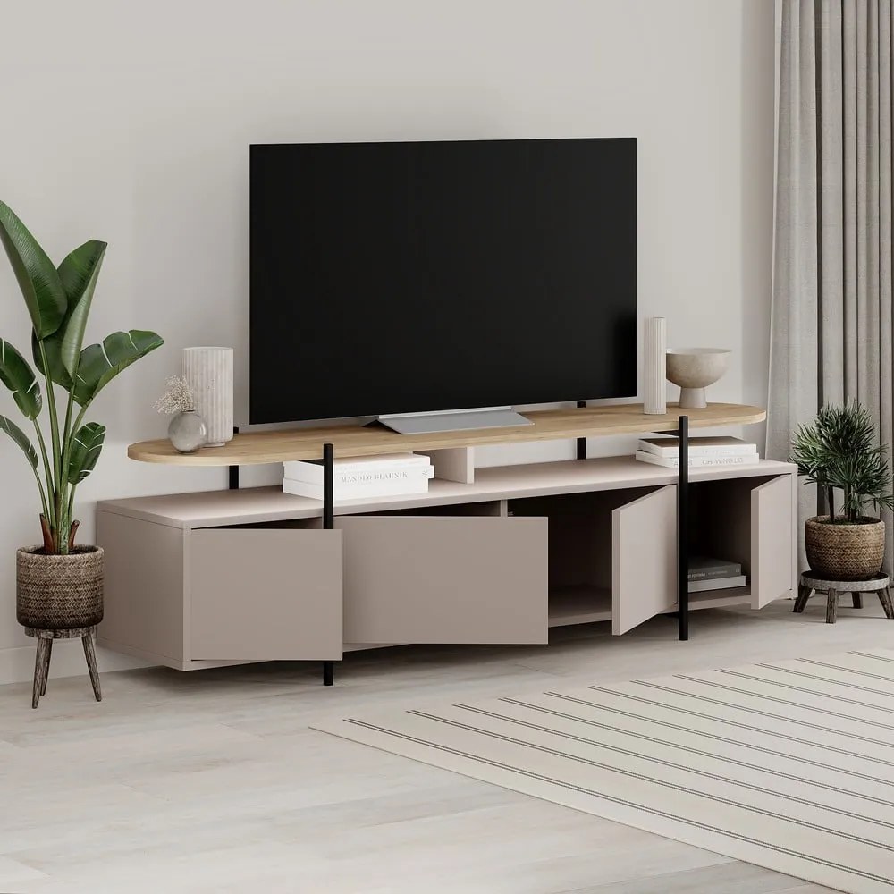 Sivo-béžový TV stolík v dekore duba 160x48 cm Hinoa – Marckeric