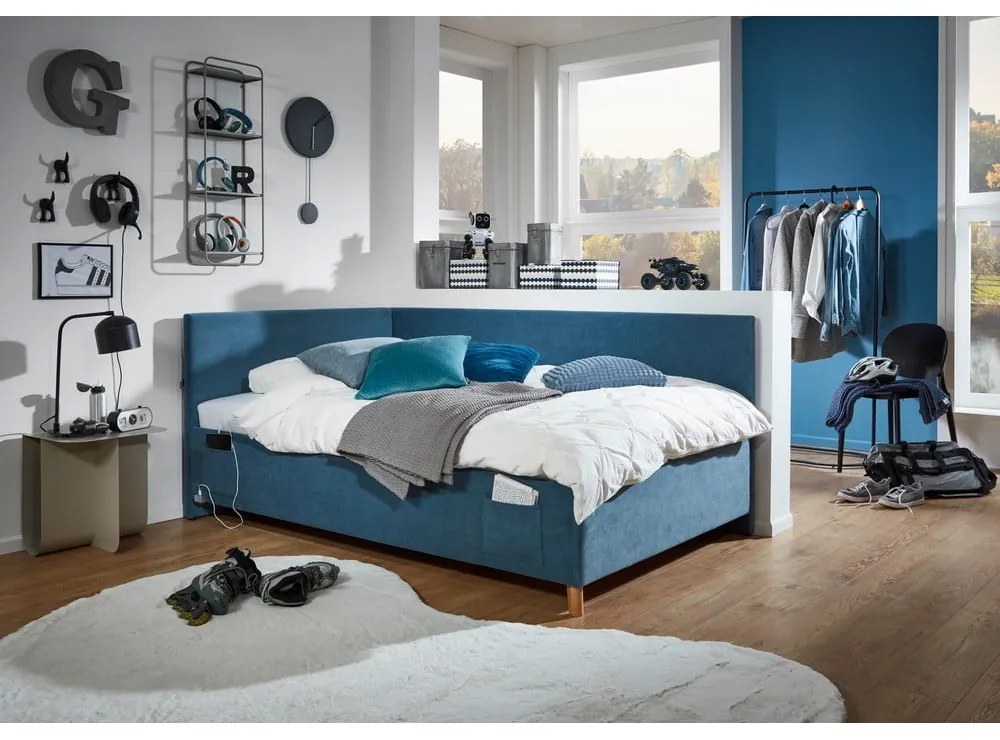 Modrá čalúnená rohová detská posteľ bez roštu 120x200 cm Cool – Meise Möbel