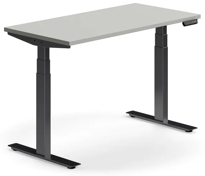 Výškovo nastaviteľný stôl QBUS, rovný, 1200x600 mm, čierny rám, svetlošedá