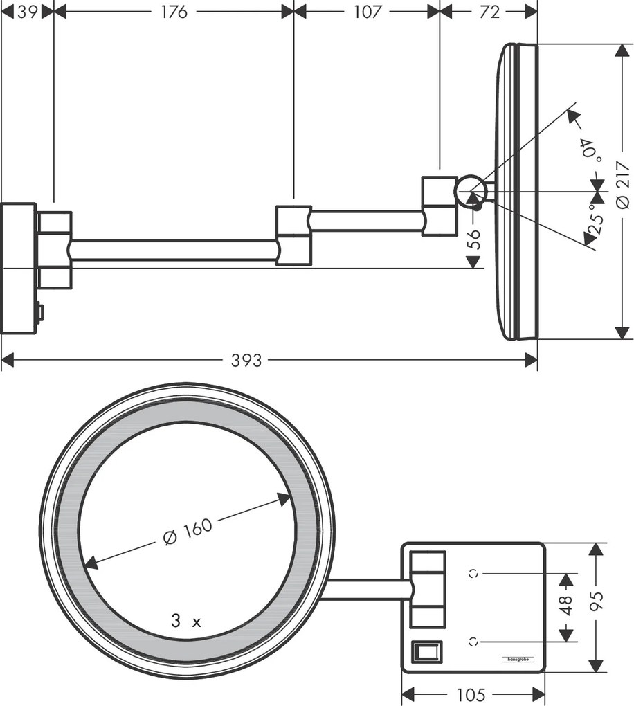 Hansgrohe AddStoris, kozmetické zrkadlo s LED osvetlením, čierna matná, HAN-41790670