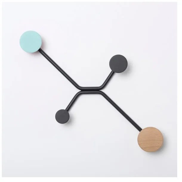 Čierny nástenný vešiak s mentolovozeleným detailom Gazzda Hook