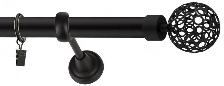 Dekorstudio Garniža jednoradová Guľa AZUR čierna matná 19mm Dĺžka: 240cm, Typ uchytenia: Držiak modern, Typ príslušenstva: Krúžky tiché so štipcami