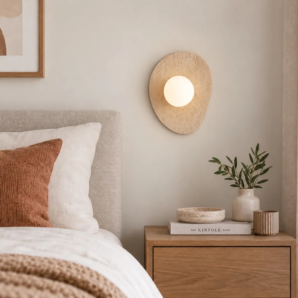 Nástenná lampa Japandi prírodný kameň organická s opálovým sklom - Josie