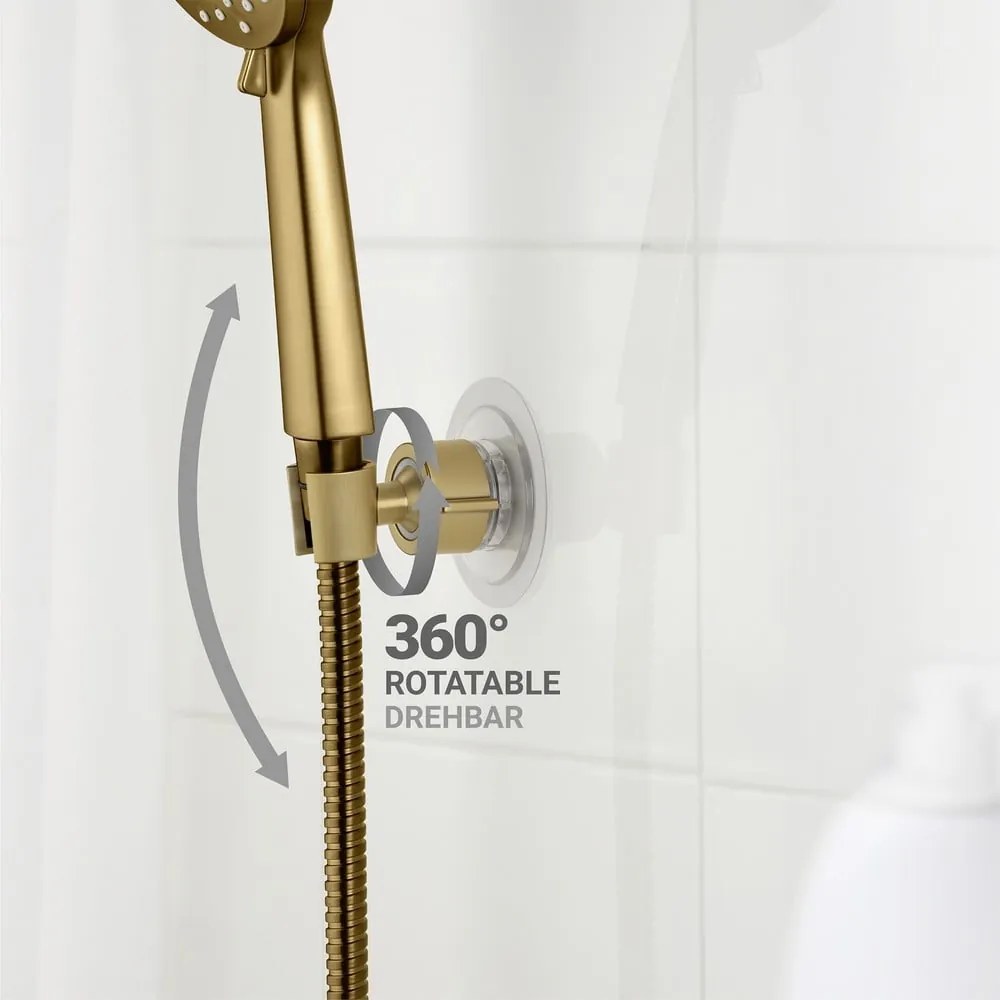 Plastový držiak na sprchu bez vŕtania v zlatej farbe Libertà – Wenko