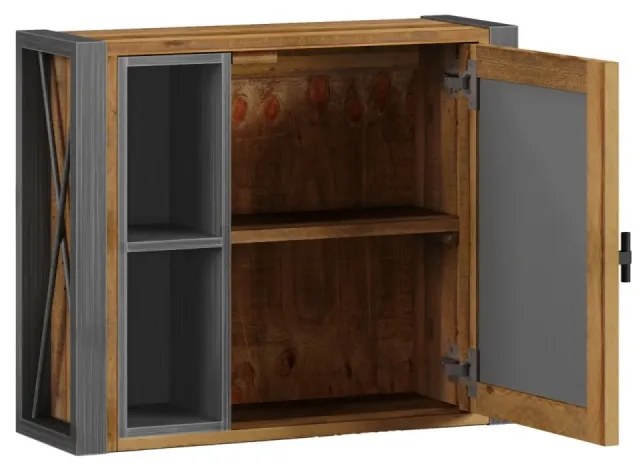 furniture-nabytek.cz - Masívna kúpeľňová zrkadlová skrinka Detroit z recyklovanej borovice, lakovaná, hnedá – 60×20×50 cm