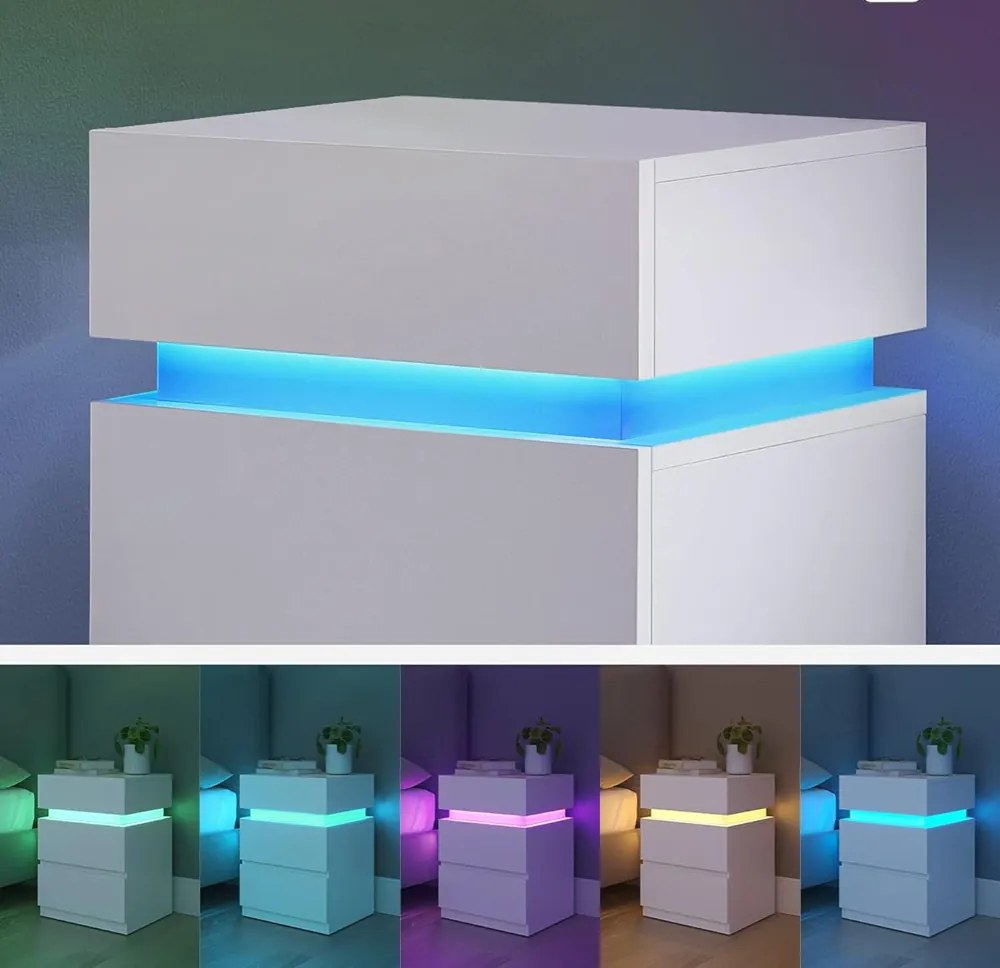 Nočný stolík s podsvietením DAVY, 40x35x55cm, biela Vasagle