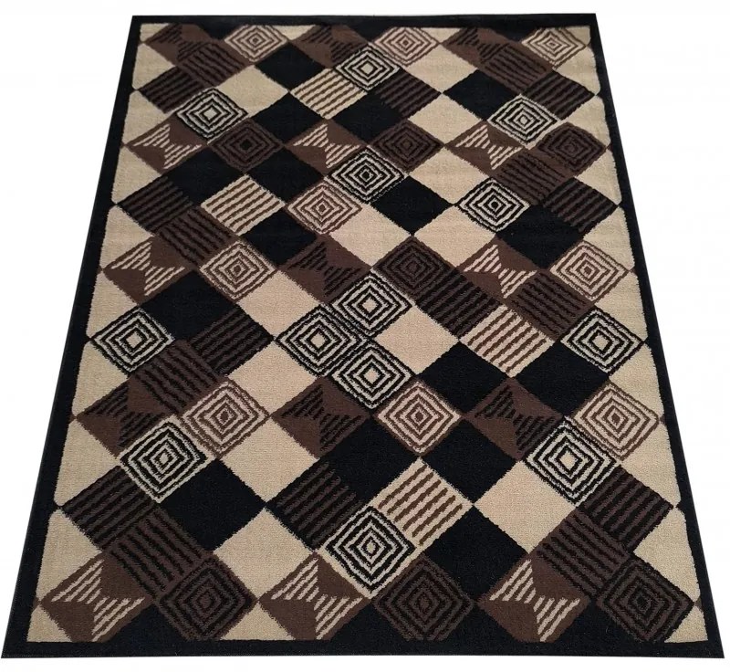 Koberec Alfa so štvorcovým geometrickým vzorom - hnedý Šírka: 40 cm | Dĺžka: 60 cm