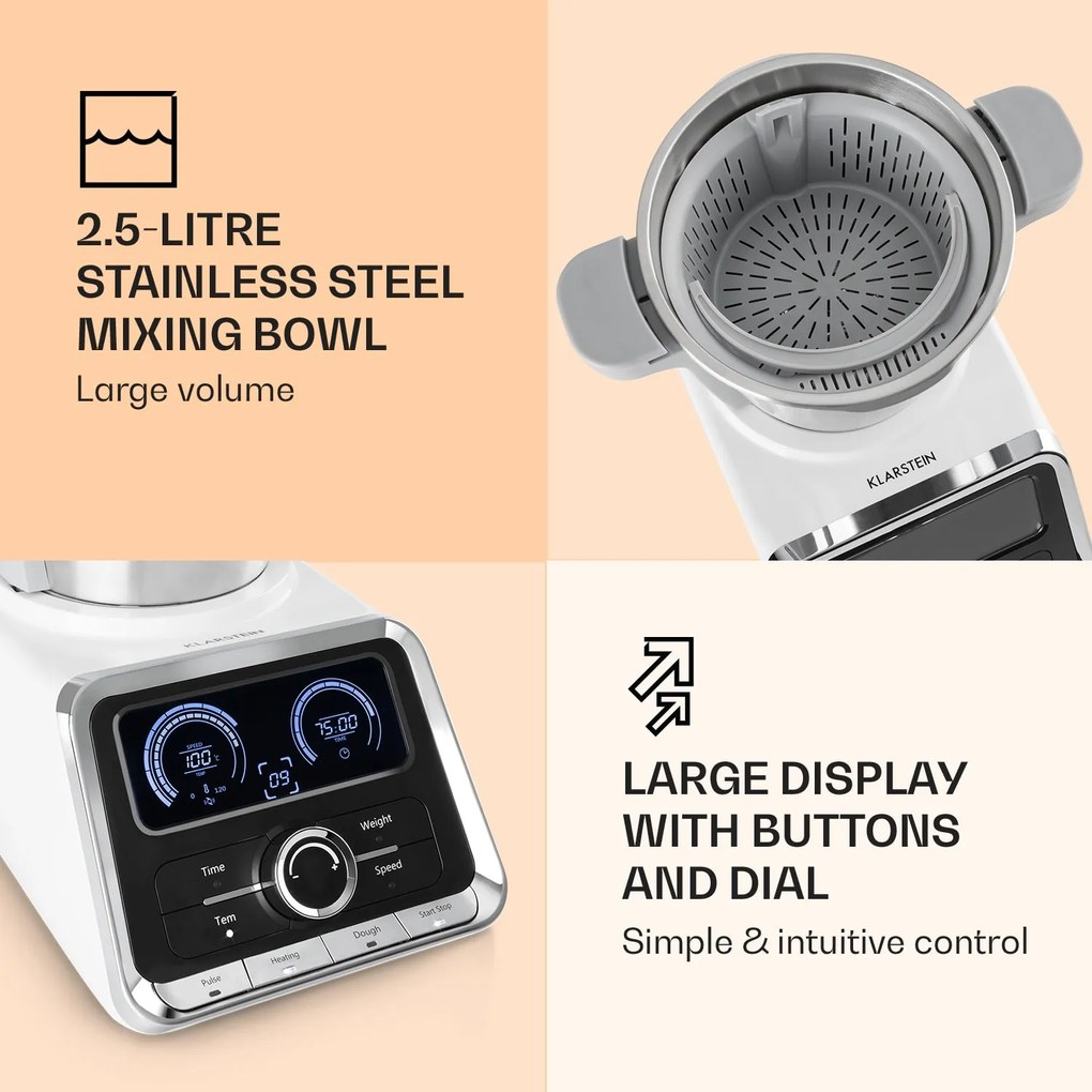 Klarstein GrandPrix, kuchynský robot, 500/1000 W, 2,5 l miska na miešanie z nehrdzavejúcej ocele