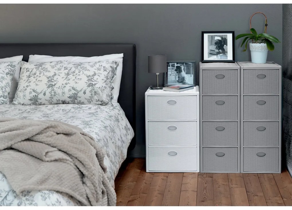 STEFANPLAST Úložný plastový regál Elegance, 3 zásuvky, biely