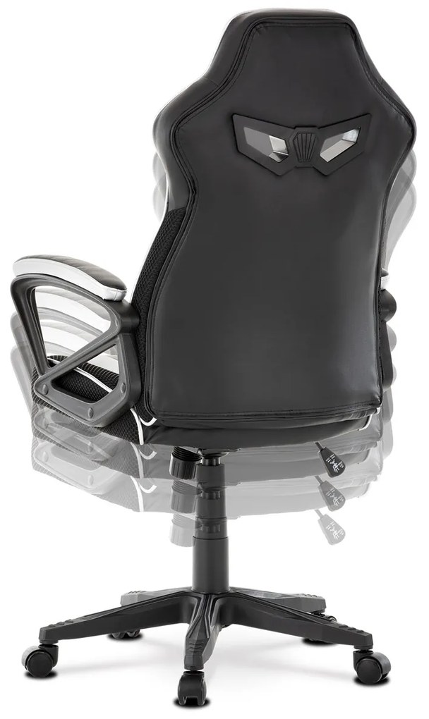 Autronic - Herné kreslo, poťah čierná, strieborná ekokoža a čierna látka MESH, HM - KA-Y341 SIL