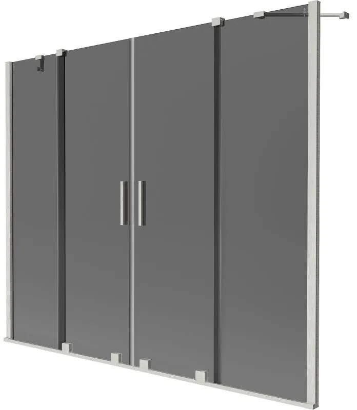 Mexen Velar Duo, 2-krídlová posuvná vaňová zástena 190 x 150 cm, 8mm šedé sklo, brúsená oceľ, 896-190-000-42-97