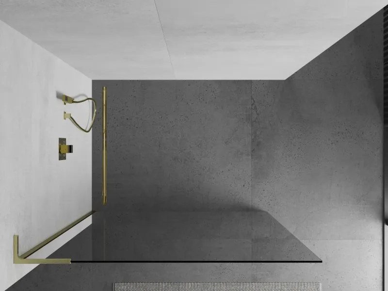 Mexen Kioto L, sprchová zástena Walk-In 75 x 200 cm, 8mm číre sklo, zlatý matný profil, 800-075-103-55-00