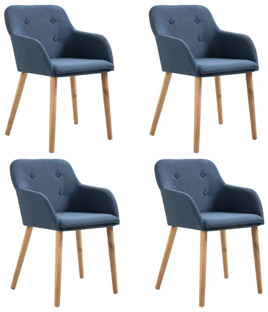 vidaXL Jedálenské stoličky 4 ks, modré, látka a dubový masív
