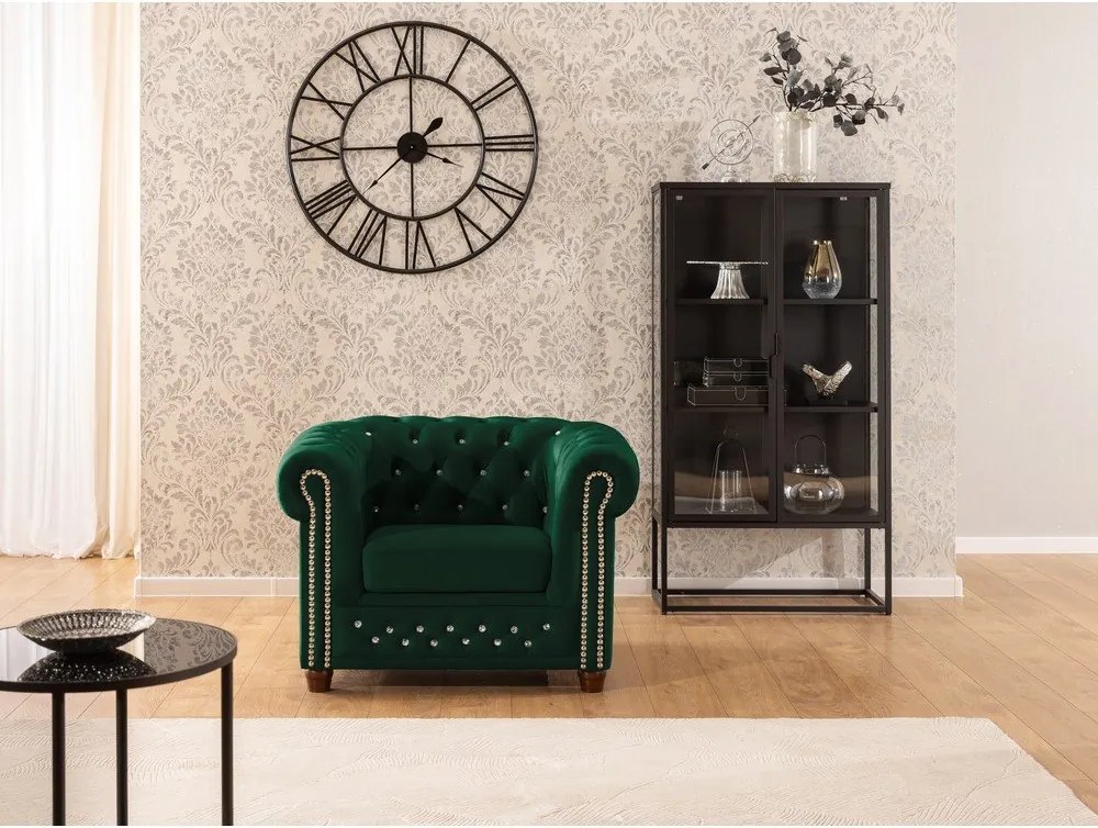 Zelené zamatové kreslo chesterfield York Blik – Ropez