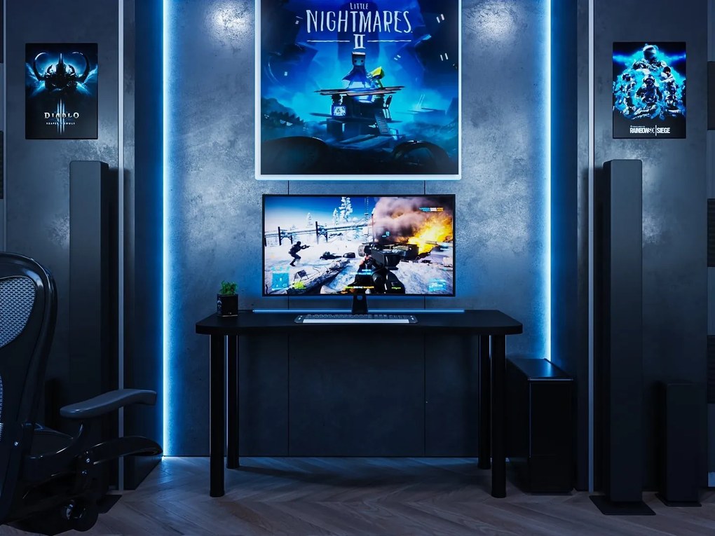 Herný pc stôl Gamer Y (čierna) (s RGB LED osvetlením). Akcia -19%. Vlastná spoľahlivá doprava až k Vám domov. 1054981