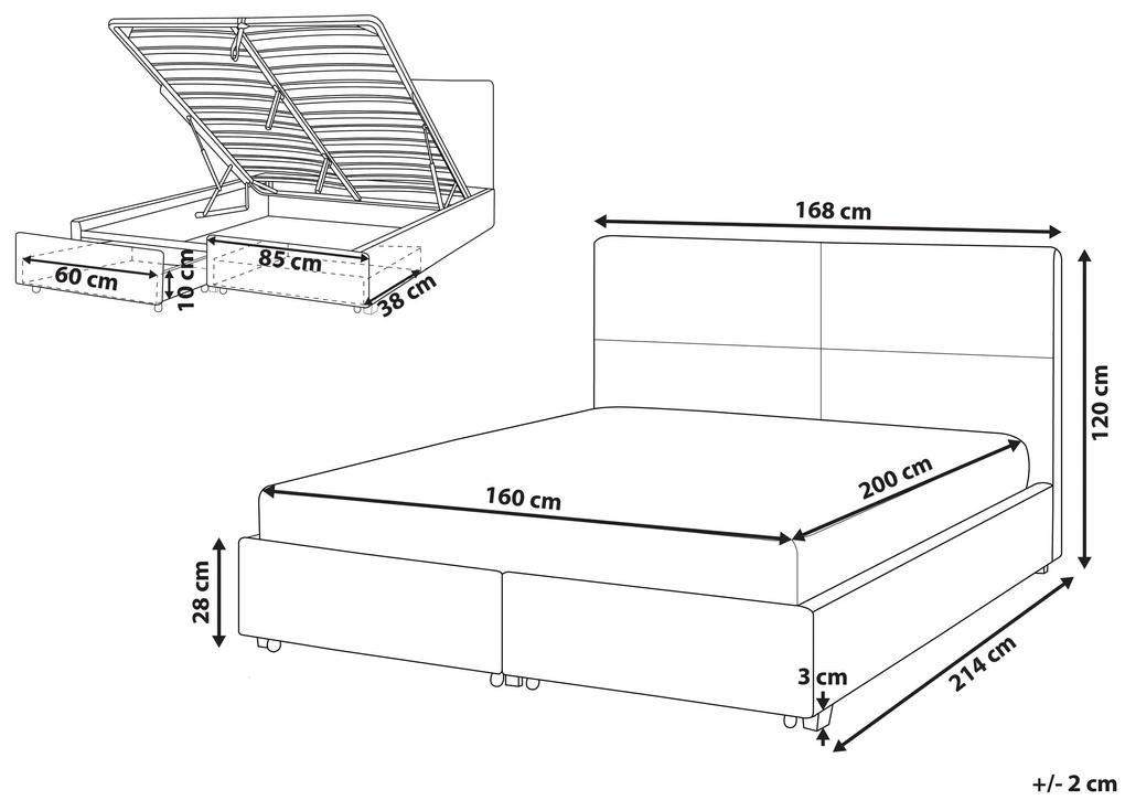 Zamatová posteľ s úložným priestorom 160 x 200 cm svetlosivá VERNOYES Beliani