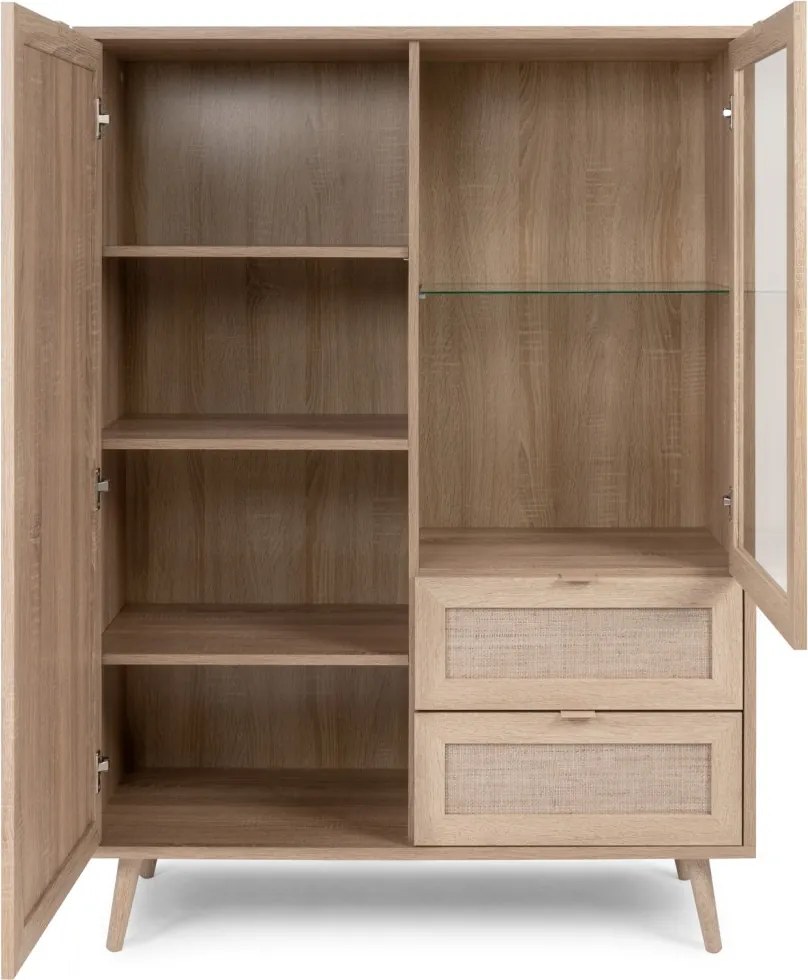 Vysoká skrinka s presklením Bali, dub sonoma/výplet