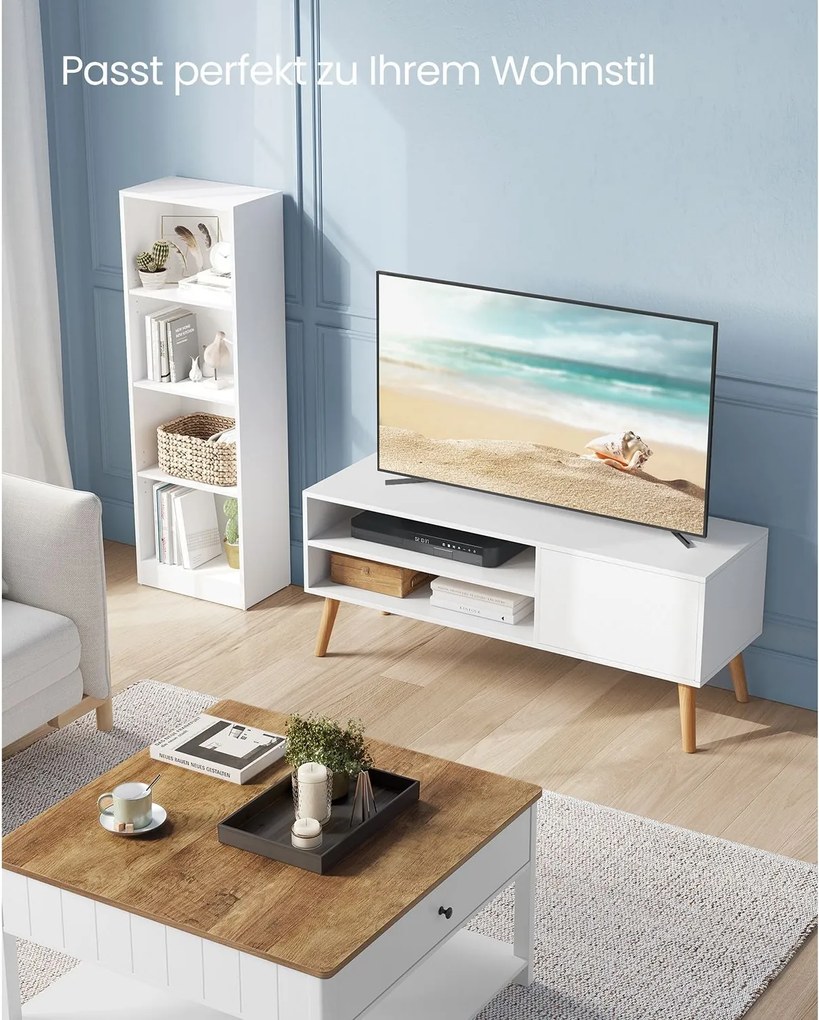 TV stolík, 120 cm široký TV nábytok, biely