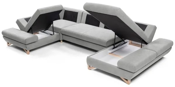 Rozkladacia rohová čalúnená sedacia súprava s úložným priestorom v tvare U AVESTA sivá