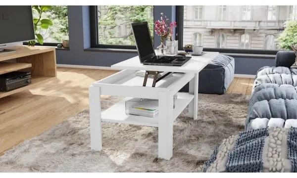 Rozkladací konferenčný stôl so zdvíhacou doskou a policou ADEN biela