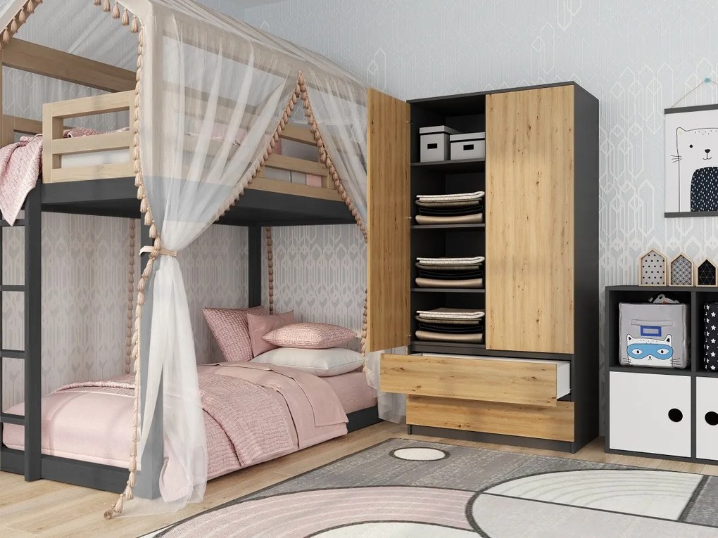 Šatní skříň MALWA I 90 cm antracit/dub artisan
