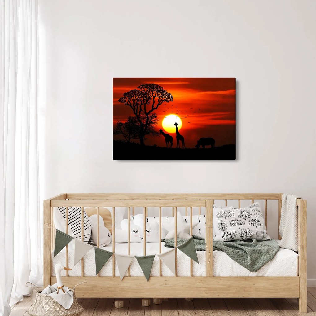 Obraz - Siluety zvierat pri západe slnka (90x60 cm)