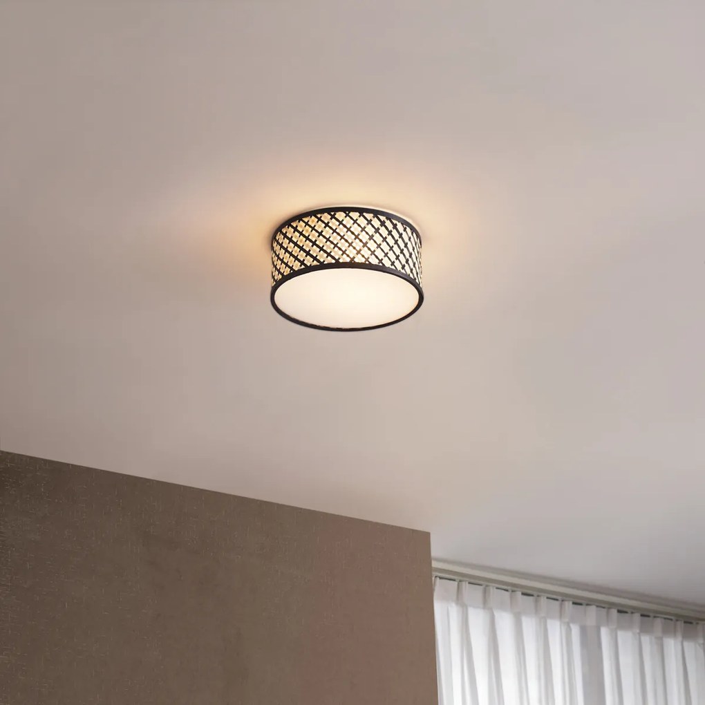 Orientálne ratanové stropné svietidlo s čiernou farbou 30 cm - Tremmo