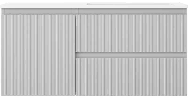 Mexen Rivel, kúpeľňová skrinka 100 cm s pravým umývadlom Otis, 2S, 1D, drážkovaná, šedá/biela matná, 91A23-10047-3-BBFFF62-W18P01