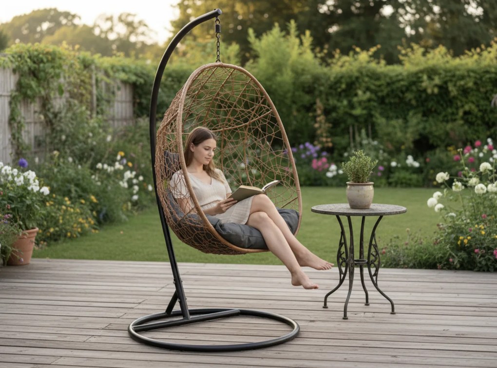 Závesné hojdacie kreslo Token čierne/hnedé