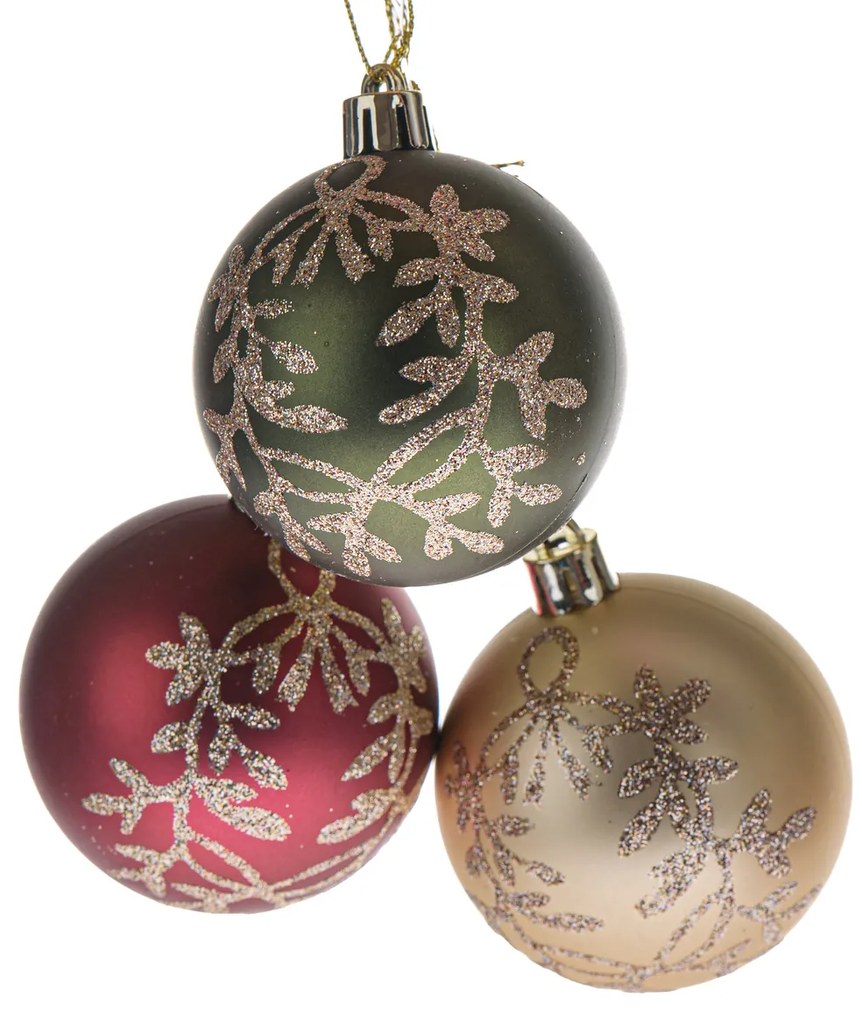 Súprava vianočných ozdôb Golden Leaves, 3 ks, pr. 6 cm, plast