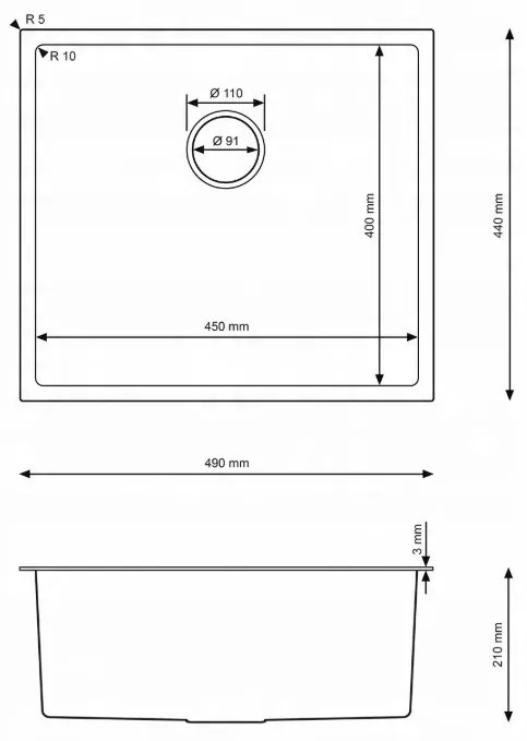 Erga HD, 1-komorový oceľový drez 490x440x210 mm, zlatá, ERG-MLS-HD4944G