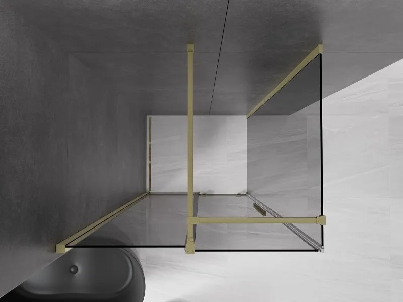 Mexen Velar, sprchový kút s posuvnými dverami 110 x 100 cm, 8mm šedé sklo, zlatá matná, 871-110-100-41-55