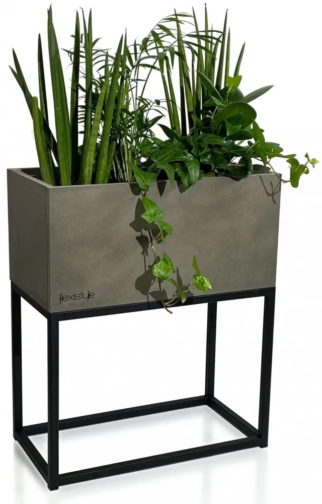 Krásny široký kovový kvetináč v šedej farbe LOFT FIORINO 42X22X50 cm