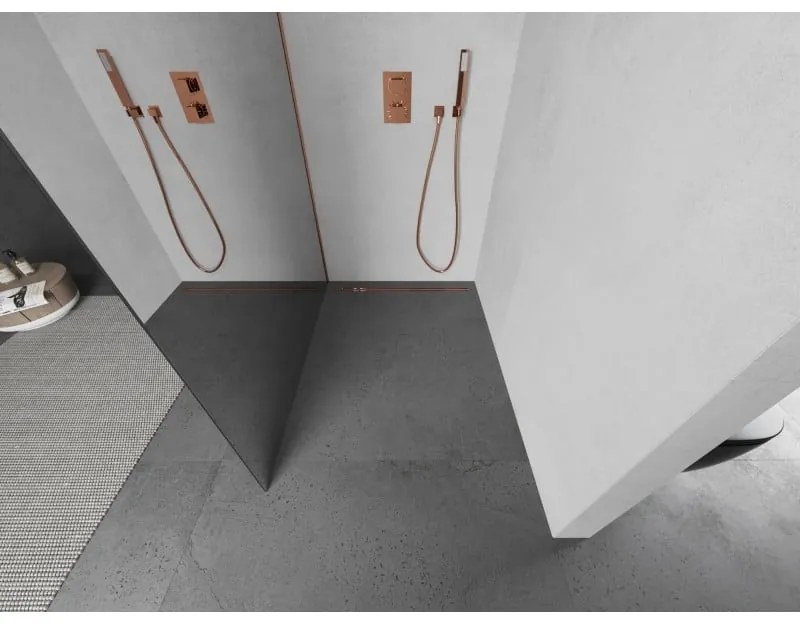 Mexen Kioto, sprchová zástena Walk-In 110 x 200 cm, 8mm sklo vzor zrkadlo, medený matný profil, 800-110-101-65-50