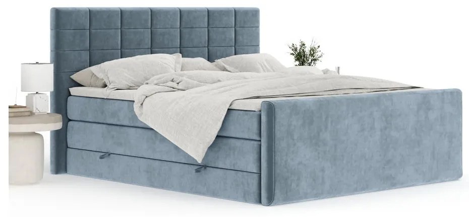 Modrá boxspring posteľ s úložným priestorom 200x200 cm Ava – Maison de Rêve