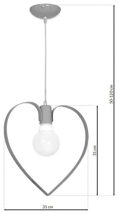 Detské závesné svietidlo Amore, 1x sivé kovové tienidlo, gre