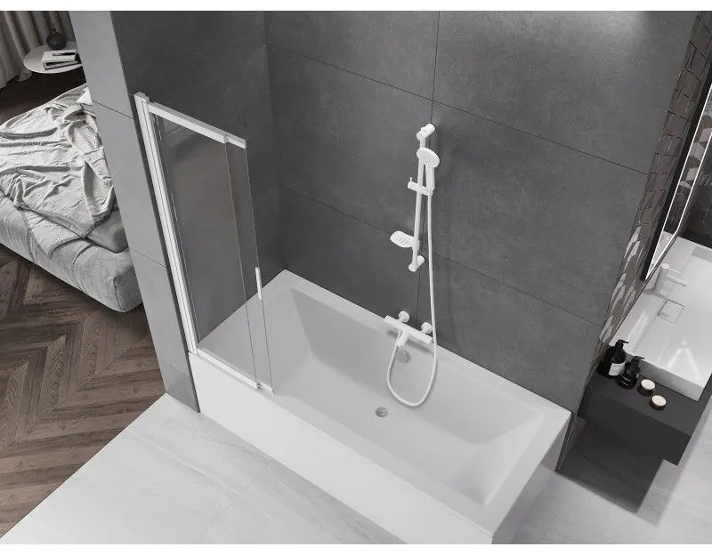 Mexen Fox, 2-krídlová posuvná vaňová zástena 85 × 150 cm, 5mm číre sklo, biely profil, 891-085-002-20-00