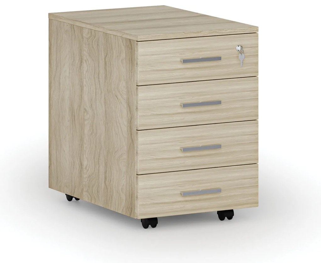 Kancelársky mobilný kontajner SOLID, 4 zásuvky, dub prírodný