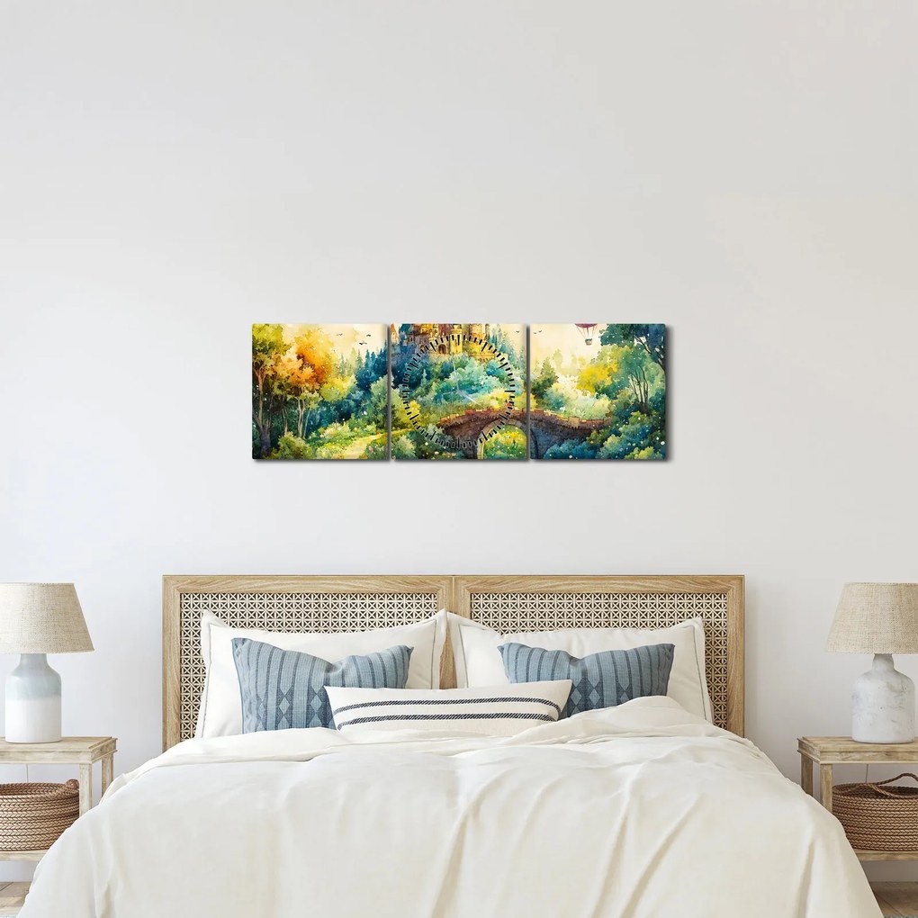 Obraz - Rozprávkový zámok (s hodinami) (90x30 cm)
