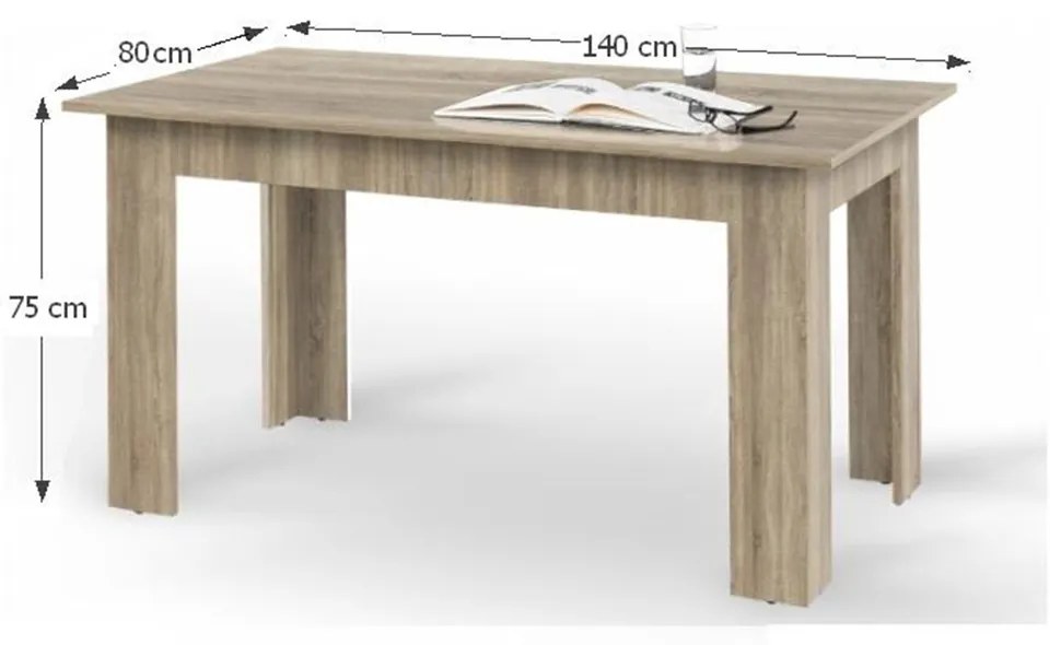 Kondela Jedálenský stôl, dub sonoma, 140x80 cm, GENERAL NEW