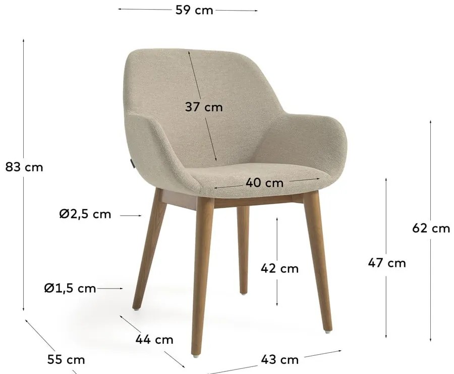 Béžové čalúnené jedálenské kreslo s podrúčkami Konna – Kave Home