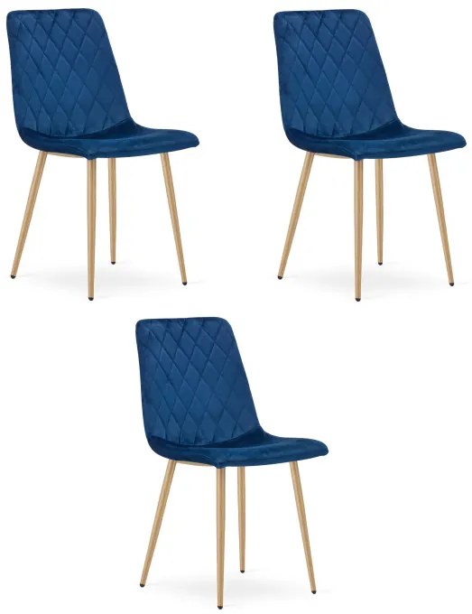 Set troch jedálenských stoličiek TURIN zamatový tmavomodrý (naturálne nohy) 3 ks