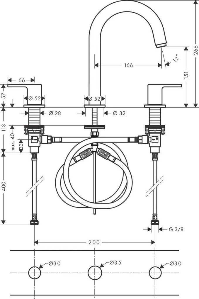 Hansgrohe Vernis Shape, umývadlová batéria s výpustom, 3-otvorová inštalácia, čierna matná, HAN-71563670
