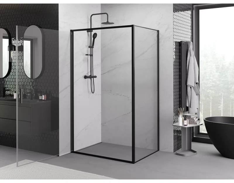 Mexen Exo, sprchovací kút s krídlovými dverami 90 x 85 cm, 6mm číre sklo, čierny profil, 817-090-085-70-00