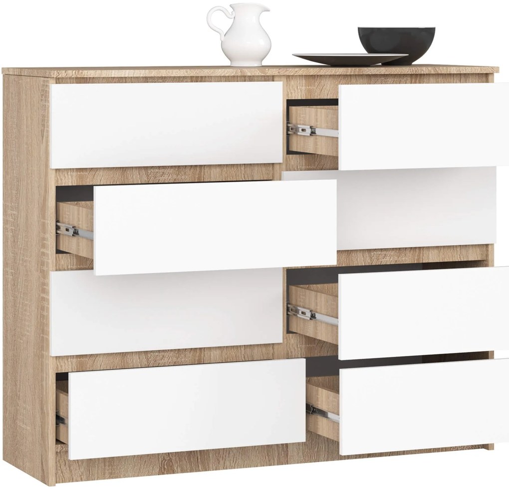 Komoda Kuba 120 cm 8 zásuviek dub sonoma/biela