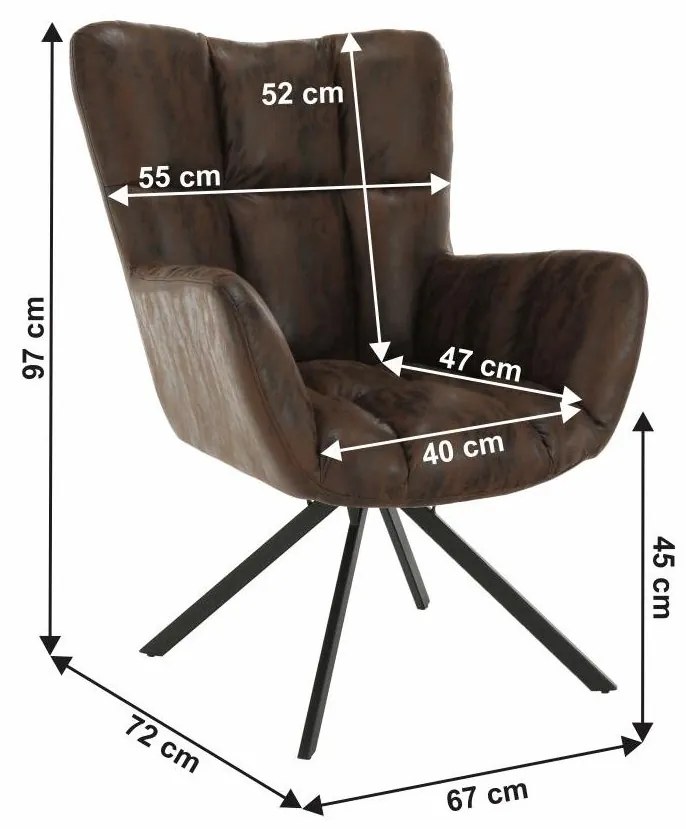 Tempo Kondela Dizajnové otočné kreslo, látka s efektom brúsenej kože, hnedá/čierna, KOMODO