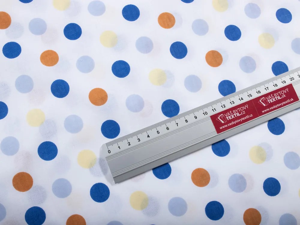 Biante Bavlnený okrúhly obrus Sandra SA-120 Modré a hnedé bodky na bielom Ø 110 cm