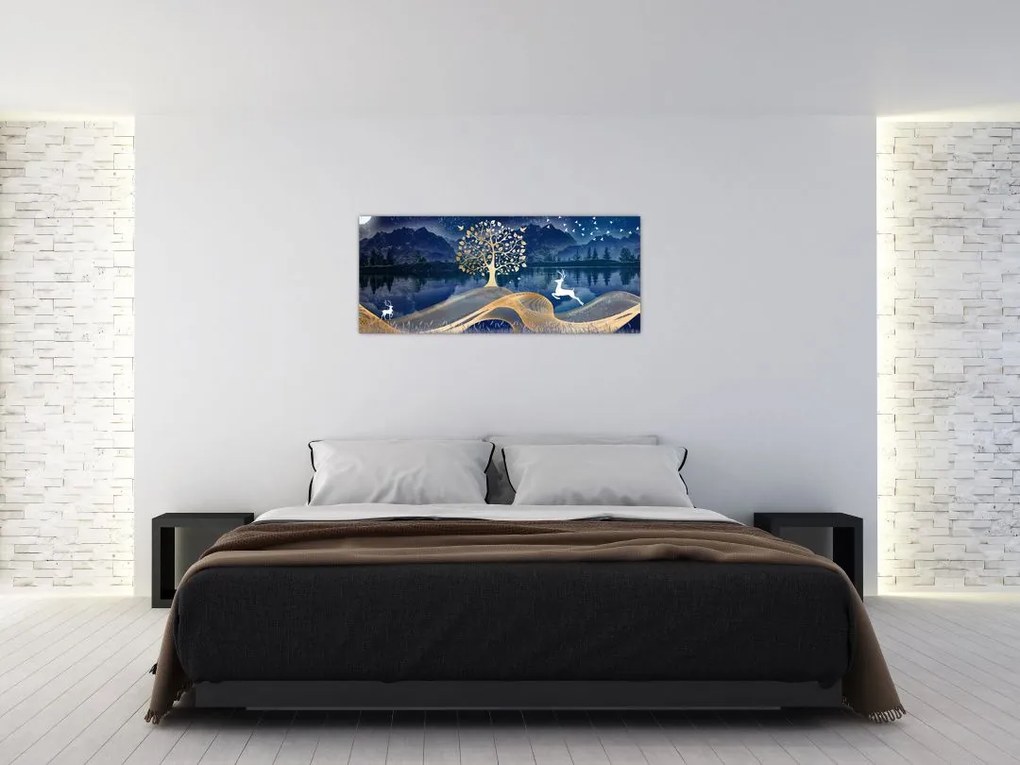 Obraz jeleňov pri splne (120x50 cm)